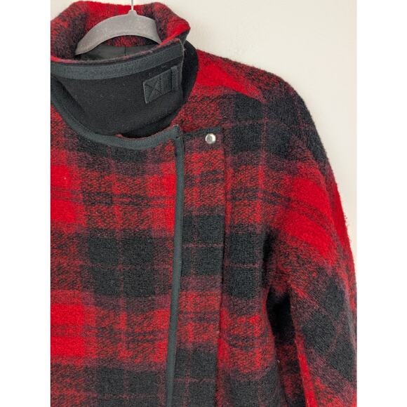 Madewell City Grid Coat Jacket Plaid Wool Oversized Fall Winter Red Black Size 4 - Picture 5 of 14